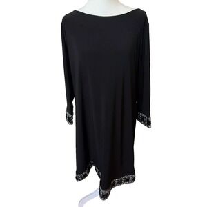 Tiana B Size 14 Black‎ Long Sleeve Sheath Dress Embellished Trim Cocktail Party